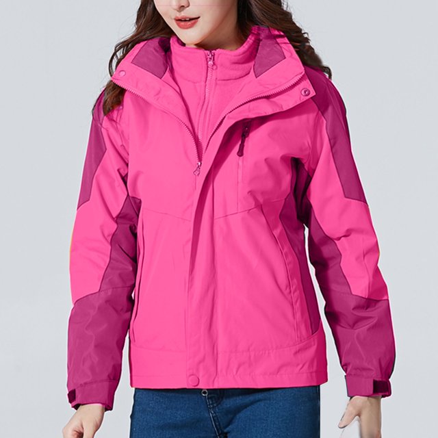 ICHUANYI Clearance Women Detachable Cap And Windproof Thick Three-in-one Jacket Outdoor Sports Warm Jacket(Hot Pink, L) ICHUANYI WER2023081511983