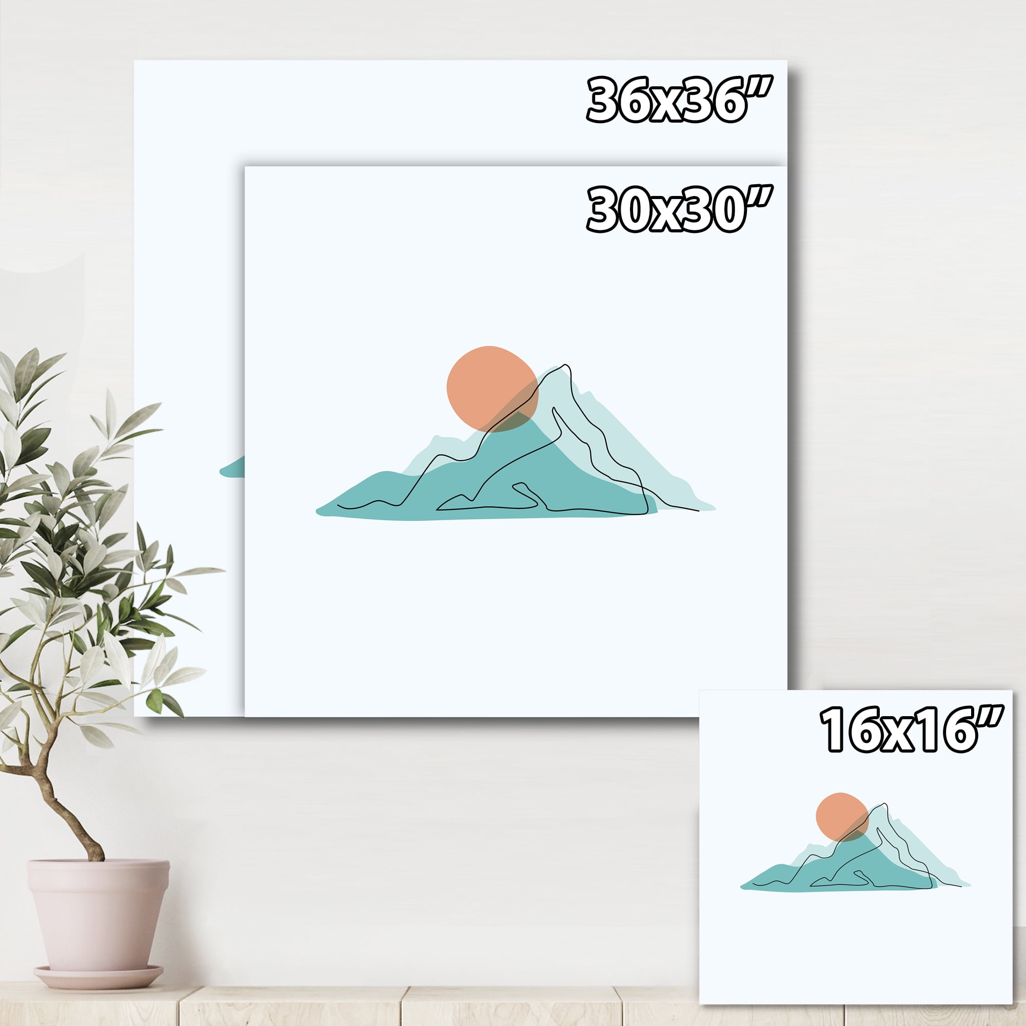 Designart ' Abstract Blue Mountains With Red Moon II ' Modern Canvas Wall Art Print