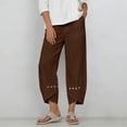 thumbnail image 5 of Cagogo Womens Wide Leg Capri Pants Summer Casual Elastic Waist High Waisted Flowy Cotton Linen Trousers for Beach Vacation Work Plus Size Pockets Boho Clothes, Brown M, 5 of 7
