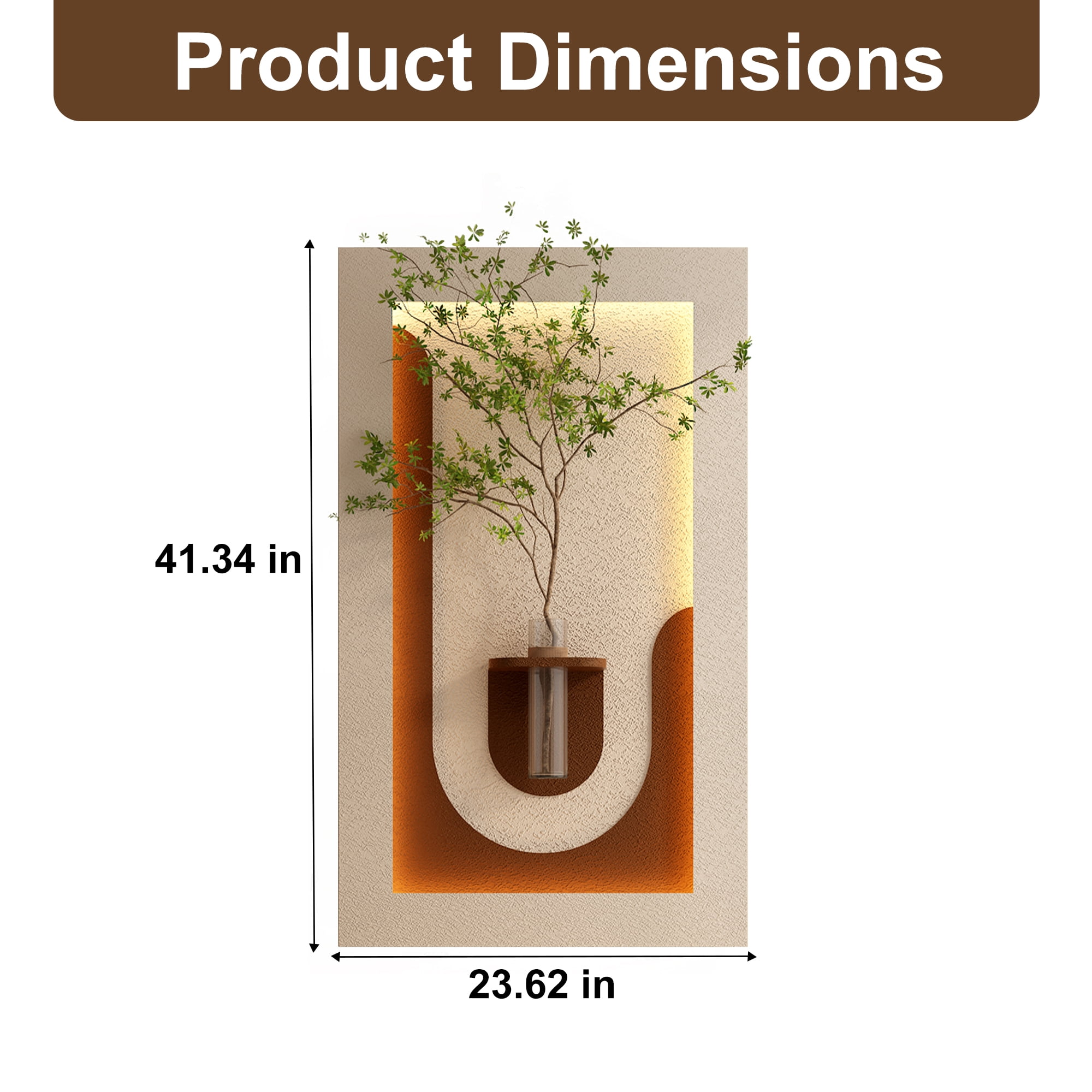 Aukfa 3D Sandstone Wall Art with Artificial Green Plants, LED Wall Decor with Glass Vase & Rabbit Statue, Remote Control for Living Room/Bedroom