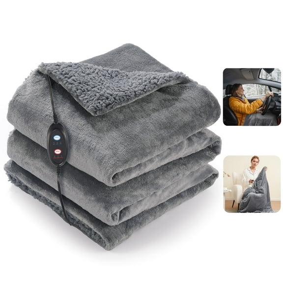 MaxKare Heated Blanket, Electric Throw Blanket for Car & Home Use, 3 Heating Levels, 3 Timers, 59" x 43" Gray