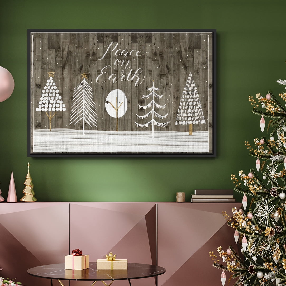 Wooded White Christmas Collection A - Framed Gallery Wrapped Holiday Canvas - 25 x 37 - Black Frame