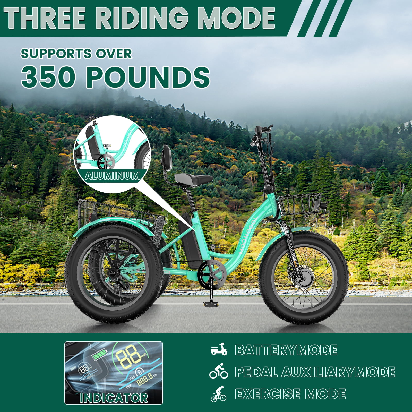 20" x 4" Fat Tire Electric Tricycle for Adult, 7 Speeds Electric Trike 48V 500W Motorized Tricycle , Electric Three Wheels Bicycle for Senior, Aluminum Frame & Rear Basket ,16mph