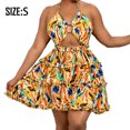 thumbnail image 2 of Vestido estampado para mujer, de moda, con cuello halter, sin mangas, con lazo recortado, sin espalda, para fiesta, minivestido Adepaton BST2000448-1, 2 of 6