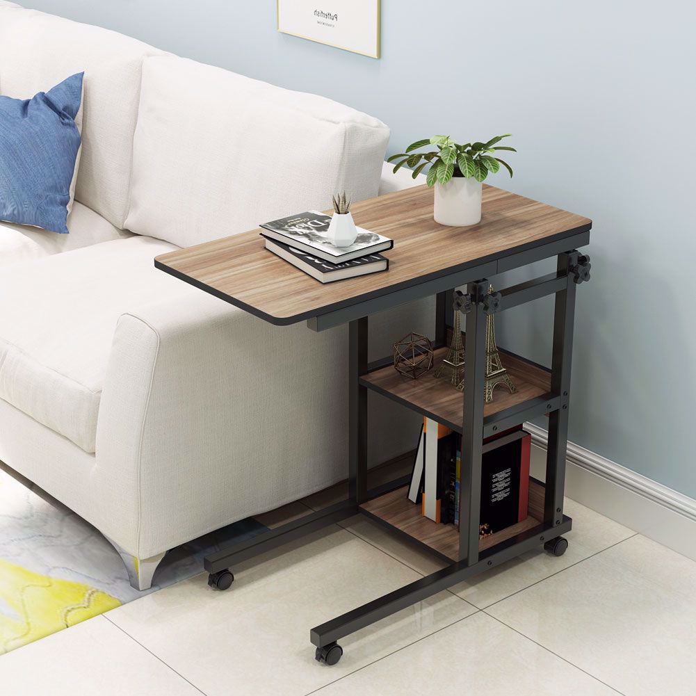 TribeSigns Snack Side Table, Mobile End Table Height Adjustable Bedside Table Laptop Rolling Cart C Shaped TV Tray with Storage Shelves for Sofa Couch - image 5 of 8