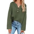 thumbnail image 4 of HSHDLDF Women's Oversized Sweaters Batwing Long Sleeve Loose V Neck Button Henley Tops Pullover Knit Jumper, 4 of 5