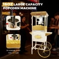 thumbnail image 3 of Miniyam 16 oz Commercial Popcorn Machine with Cart, High-Power 850W Popcorn Maker with Stainless Kettle, Clear Viewing Panels, Warming Light & Storage Cabinet, White, 3 of 7