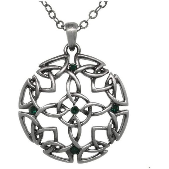Jewelry Trends Pewter Celtic Circle of Life Medallion Green Crystal Pendant on 23 Inch Chain Necklace