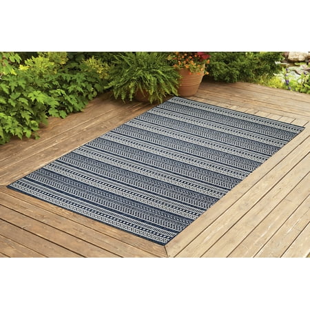 Striped Indoor Outdoor Rugs Benissimo Indoor / Outdoor Sisal Area Rug Stripes Collection Non-Skid, Woven, Durable, and Easy Cleaning | Machine Rug for Living Room, Kitchen, Garage, Kids room etc. | 5x7 | Navy ()