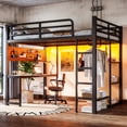 thumbnail image 3 of Harper & Bright Designs Full Size Loft Bed with Desk and Storage Shelves, Heavy Duty Loft Bed Frame with Lights and USB Ports, High Metal Loft Bed with Hanging Rod for Bedroom, Black, 3 of 16