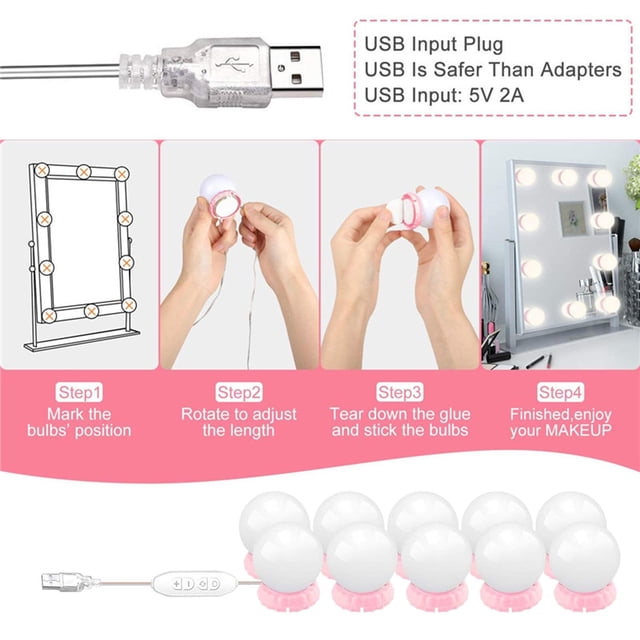 de Luces de Espejo de Tocador: Estilo, Color Y Bri Ajustables, Lámpara de llaje de Tocador DIY para Tocador, Habitación, Dormitorio, Rosa rosado Baoblaze luces de espejo de vanidad