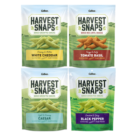 Variety Pack Harvest Snaps Veggie Chips - 4 Flavors: White Cheddar, Tomato Basil, Caesar, Black Pepper - Healthy, Crunchy, Low-Calorie Snack - Gluten-Free, Protein-Rich Veggie Chips - 4 Pack