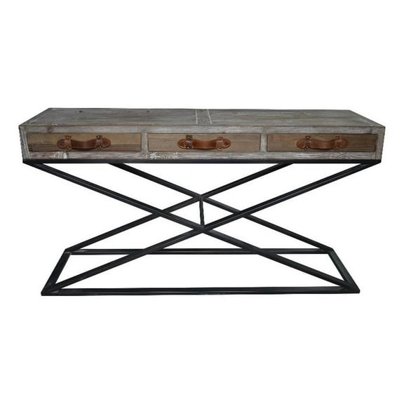 Syracuse Fisher Solid Wood 3 Drawer Console Table in Brown