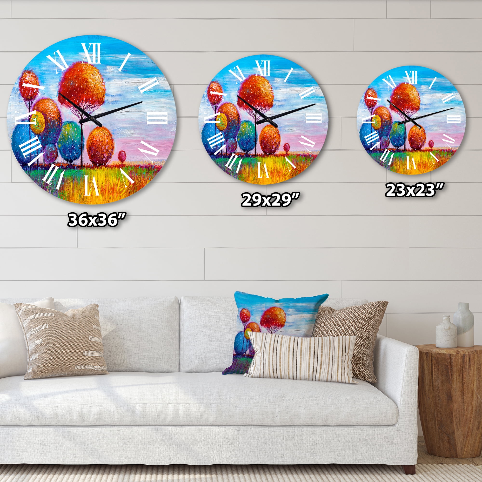 Designart 'Colourful Ornamental Trees Ix' Modern Wall Clock