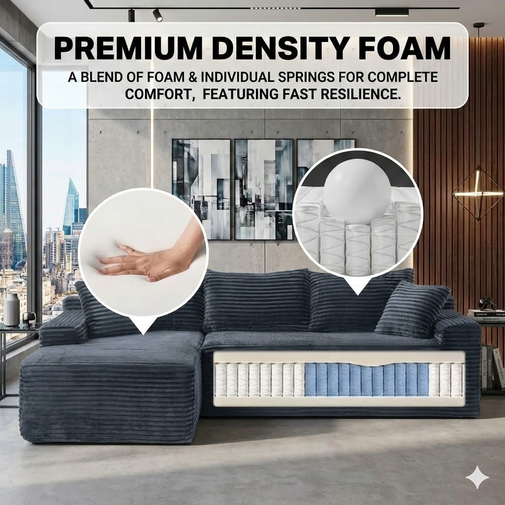 Howcool Boneless Cloud Sectional Couches for Living Room, Comfy Fluffy L Shaped Memory Foam Deep Seat Boneless Couch, 95" Modular Sectional Sofa with Left Facing Chaise,Grey