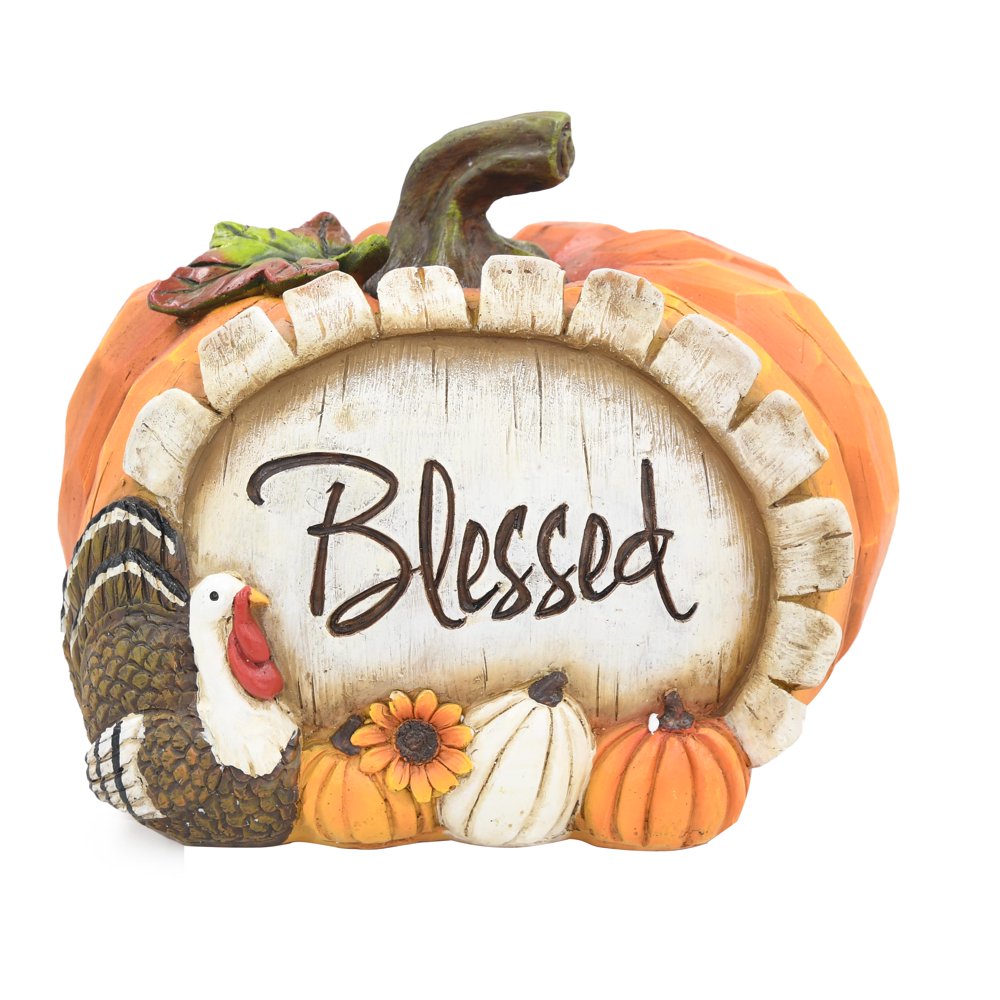 Way To Celebrate Harvest Resin Pumpkin Tabletop Decor, Blessed