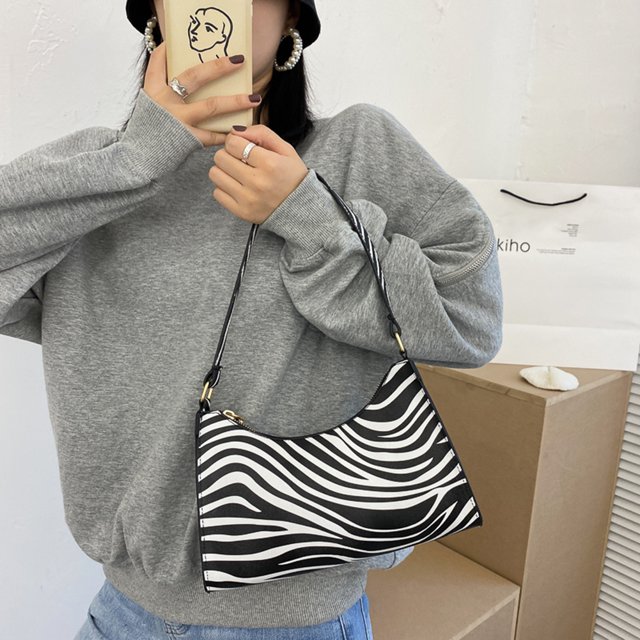 Animal patrón mujer bolso calle PU hombro axila bolso de mano (cebra)