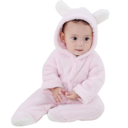 

Flash Sale! Baby Fleece Snowsuit Romper Hooded Footed Onesies Jumpsuit Winter Coat Outfit Suit for Baby Boy Girl Pink 0-12M