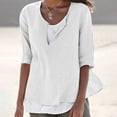 thumbnail image 2 of Tweang Peasant Tops for Women Floral Embroidery Vintage Embroidered Blouse Tops Gauze Blouses for Women Linen Button Down Shirt Women's Linen-cotton Pleated Tunic Shirt 3/4 Sleeve Boho White M, 2 of 5