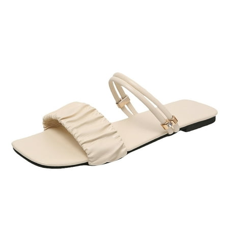 

Square Open Toe Flat Sandals for Women Dressy Summer Slip on Sandals Lightweight Comfortable Casual Walking Shoes