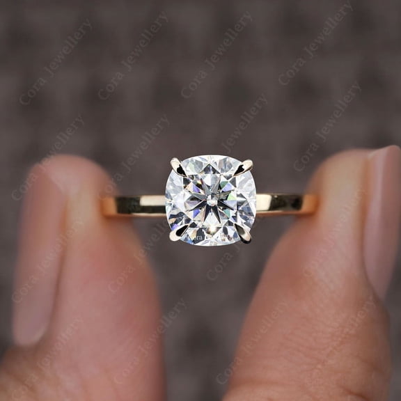Cora Jewellery 2CT Cushion Moissanite Bridge Diamond Solitaire Engagement Ring For Women, 10K Yellow Gold