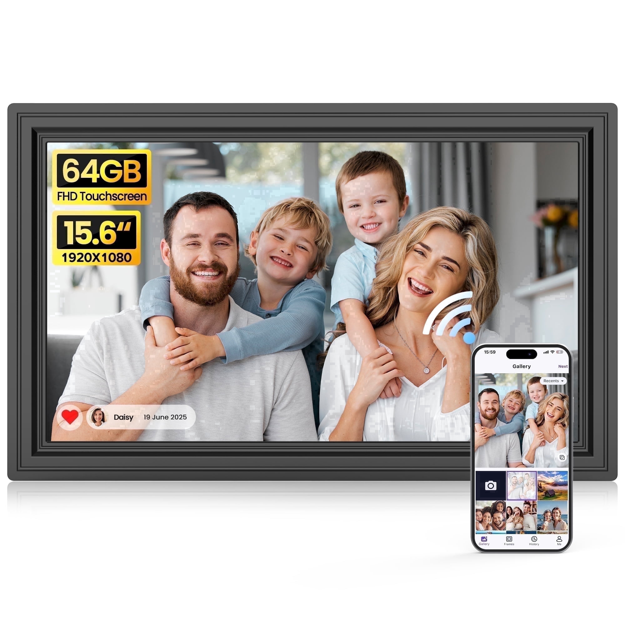 64GB 15.6 Inch Digital Picture Frame, NUSICAN WiFi Digital Frames, 1920*1080 IPS FHD Touch Screen, Auto-rotate, Share Picture Video from Anywhere, Best Gift for Every Ones