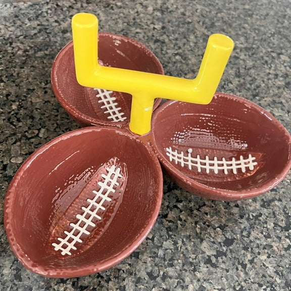 Boston Warehouse Touchdown 3 Section Football Condiment Server bowl Hand Painted