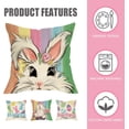 thumbnail image 3 of Happy Easter Bunny Decorative Throw Pillow Covers 18 x 18 Set of 4, Hello Peeps Rabbit Eggs Porch Patio Outdoor Pillowcase, Colorful Stripes Plaid Farmhouse Cushion Case Home Decor, 3 of 6