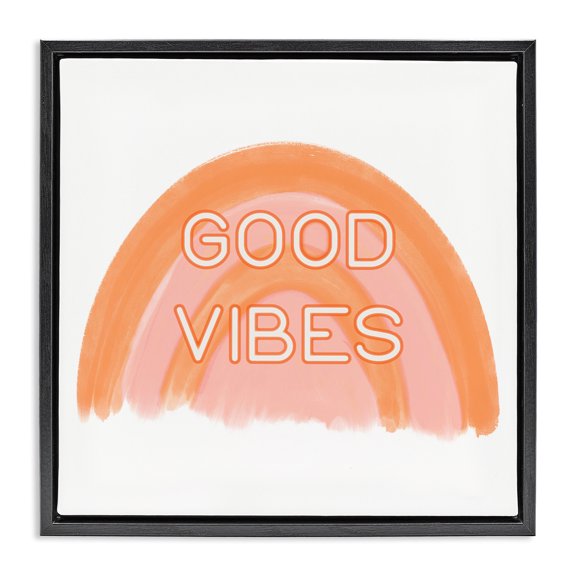 Stupell Industries Contemporary Orange Good Vibes Black Floating Frame Canvas Art, 18 x 18, by Amber Clarkson