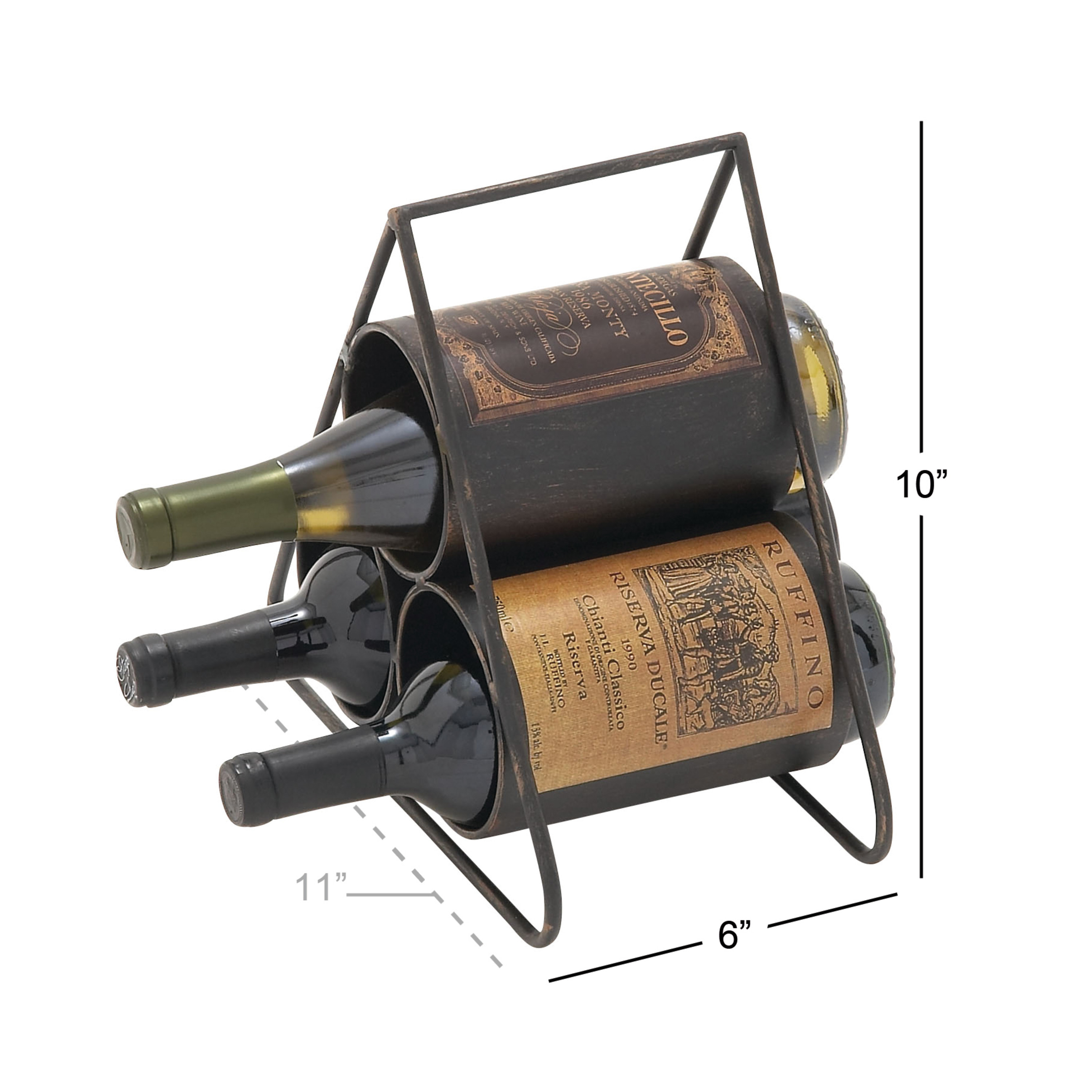 DecMode 11" x 10" Black Metal 3 Bottles Wine Rack, 1-Piece