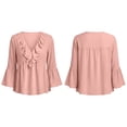 thumbnail image 4 of Mwjwdo Womens Long Sleeve Flare Cuff Ruffle V Neck Dressy Casual Textured Relaxed Fit Peplum Blouse Summer Shirts, 4 of 7