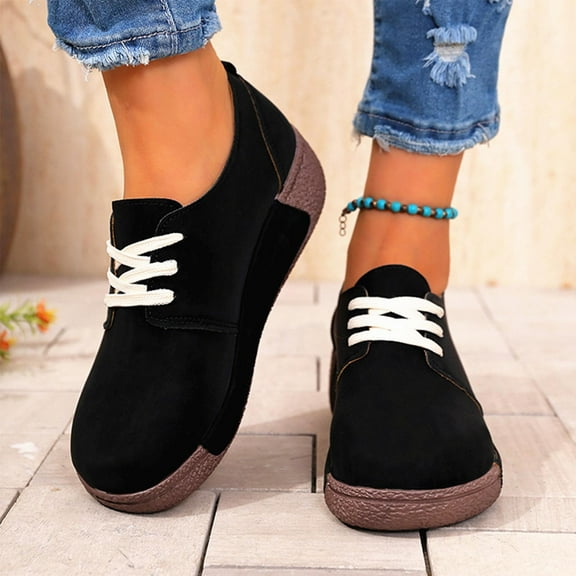 Wowcloth Women's Retro Mules with Lace-Up Detail – Comfortable Round Toe Wedge Heel and Platform Sole for Casual Fashion Wear