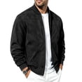 thumbnail image 3 of FRSASU Men's Suede Bomber Jacket Zip‑Up Stand Collar Long Sleeve Casual Lightweight Outerwear with Side Pockets Black, 3 of 7