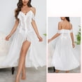 thumbnail image 2 of Noric Women's V-Neck Ruffle Strap Nightgowns Sheer Mesh Backless Sleep Dresses Sleepwear Soft Flowy Nightdress, 2 of 5