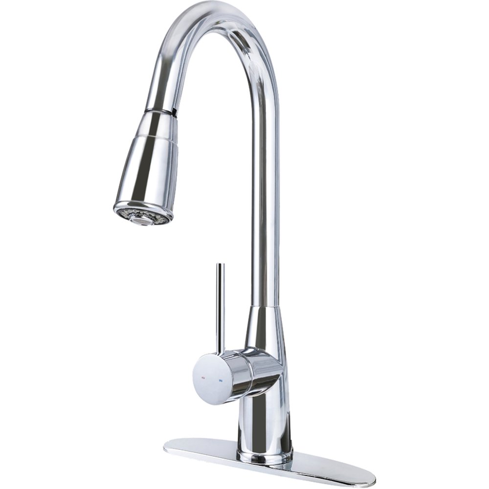 Hardware House Single Handle Gooseneck Kitchen Faucet with Pullout Sprayer Finish Chrome