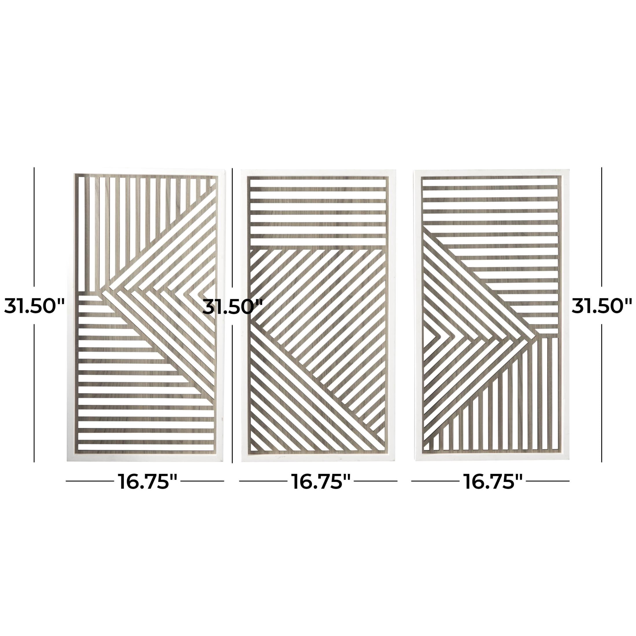 DecMode Brown Wood Carved Geometric Wall Decor (3 Count)