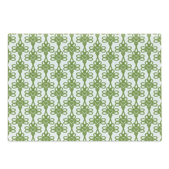 Irish Cutting Board, Entangled Clover Leaves Twigs Celtic Pattern Botanical Filigree Inspired Retro Tile, Decorative Tempered Glass Cutting and Serving Board, Large Size, Cream Green, by Ambesonne