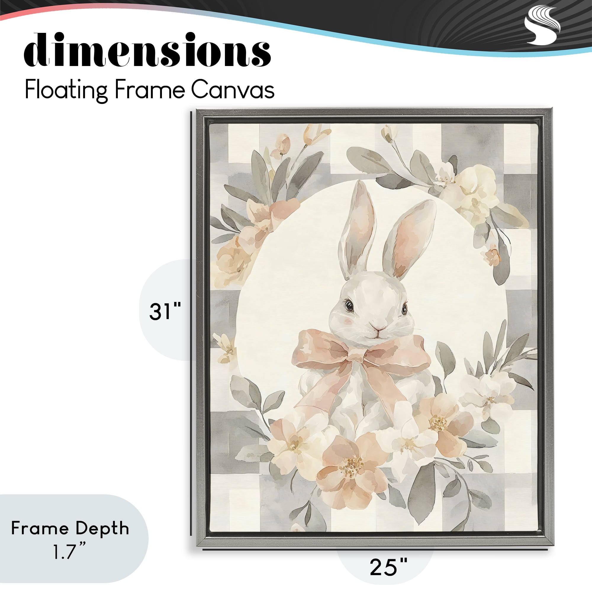 Stupell Industries Adorable Bunny in Wreath Gray Framed Floater Canvas Wall Art, design by Creative Studio