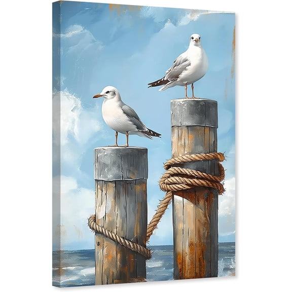 ZHONGYUTONG Ocean Canvas Wall Art Seagull Pictures Coastal Painting Seascape Birds Print Beach Artwork for Bathroom Decor Framed (12.00" x 18.00")