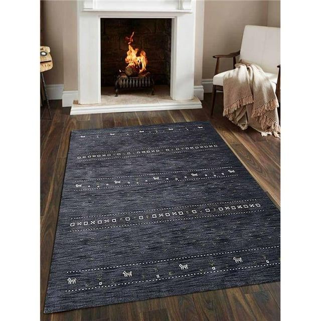 Glitzy Rugs UBSL00585L0006A9 5 x 8 ft. UBSL00585 Hand Knotted Gabbeh Wool Contemporary Area Rug, Charcoal