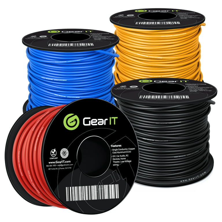 GearIT Primary Automotive Wire 10 Gauge (100ft Each- Black/Red/Blue/Yellow)  Copper Clad Aluminum CCA - Power/Ground Battery Cable, Car Audio, Wire