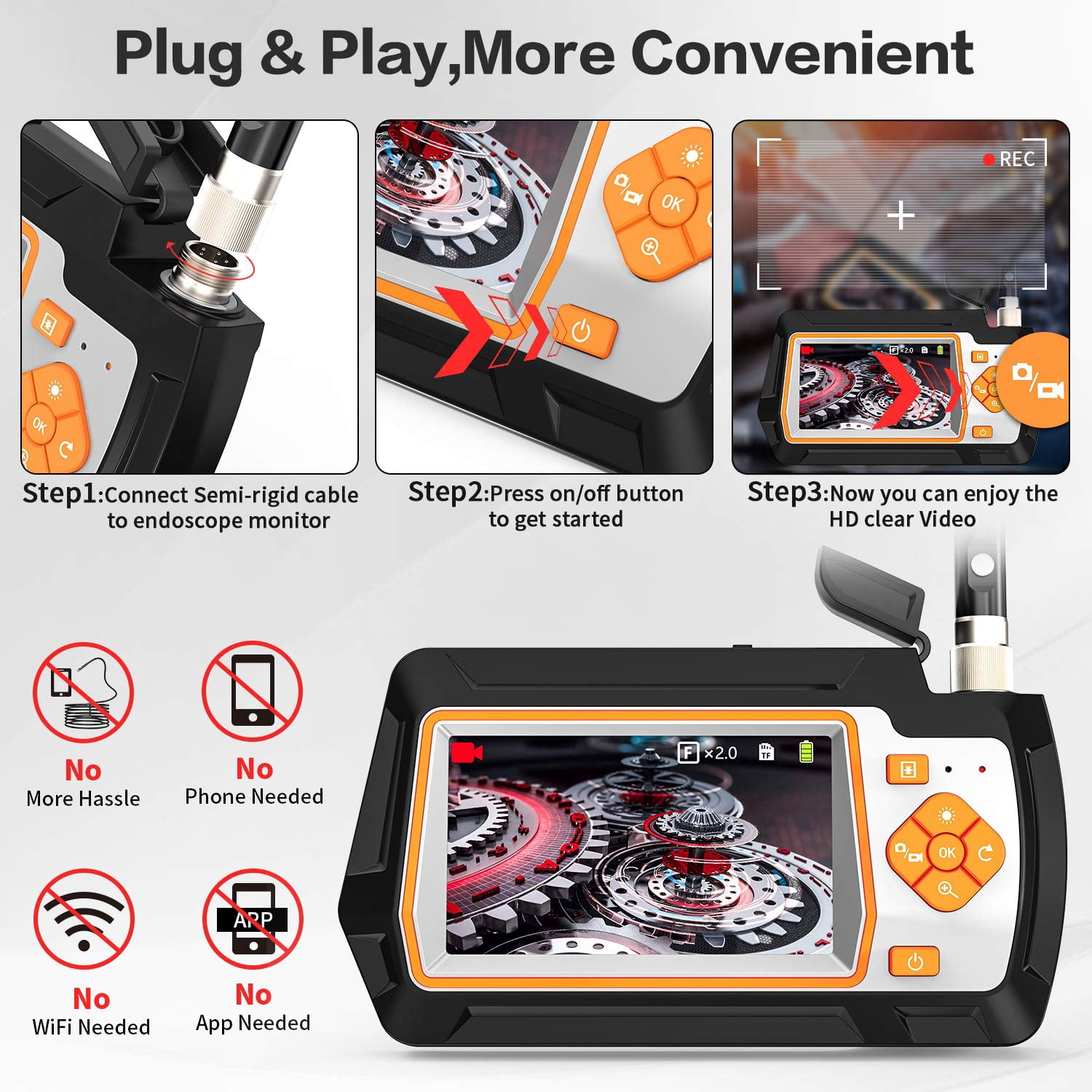 Borescope Camera 1080P 4.5/5.5mm Dual Lens with 4.3'' IPS Screen Wide Viewing Angle Video Snake Inspection Camera With 32GB Card ,Various Applicable
