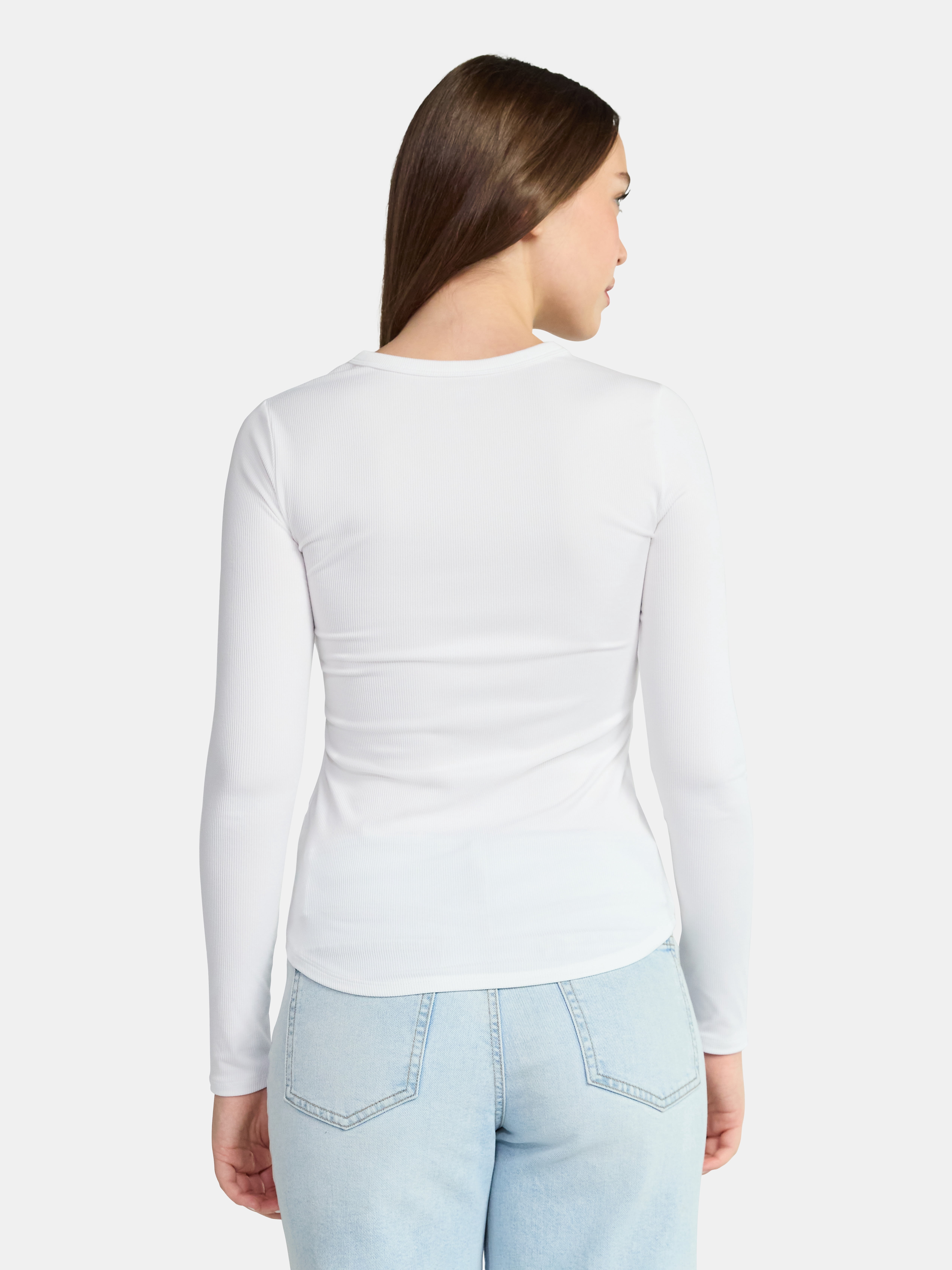 No Boundaries Ribbed Crewneck Tee with Long Sleeves, 1 or 2-Pack, Women's & Women's Plus XXS-XXL
