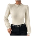 thumbnail image 2 of AXXD Basic Work Blouses for Women Summer 2024 Turtle Necks Trendy Button Long Sleeve Casual T-shirt Top Solid Blouse, 2 of 8