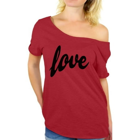Awkward Styles Love Shirt Love Off The Shoulder T Shirt Valentines Day Shirt Love Off Shoulder Top for Women Valentine's Day Gift Love Gift Idea for Her Valentines Day Party T (Best Valentines Day Ideas For Her)