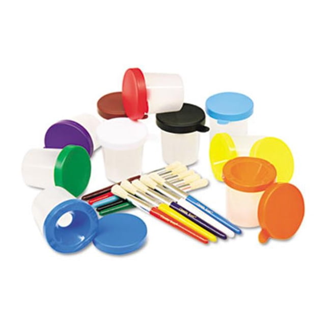 Creativity Street 5104 No-Spill Cups & Coordinating Brushes- Assorted Colors- 10/Pack