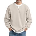 thumbnail image 2 of Men's Fake Two-Piece Waffle Knit Sweatshirt, Casual Long Sleeve Pullover Top for Fall, Comfortable Streetwear Fashion,Khaki,3XL, 2 of 8