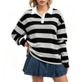 thumbnail image 2 of Striped Polo Shirt Women Oversized Long Sleeve Rugby Shirts Loose Drop Shoulder Lapel Pullover Tops, 2 of 6