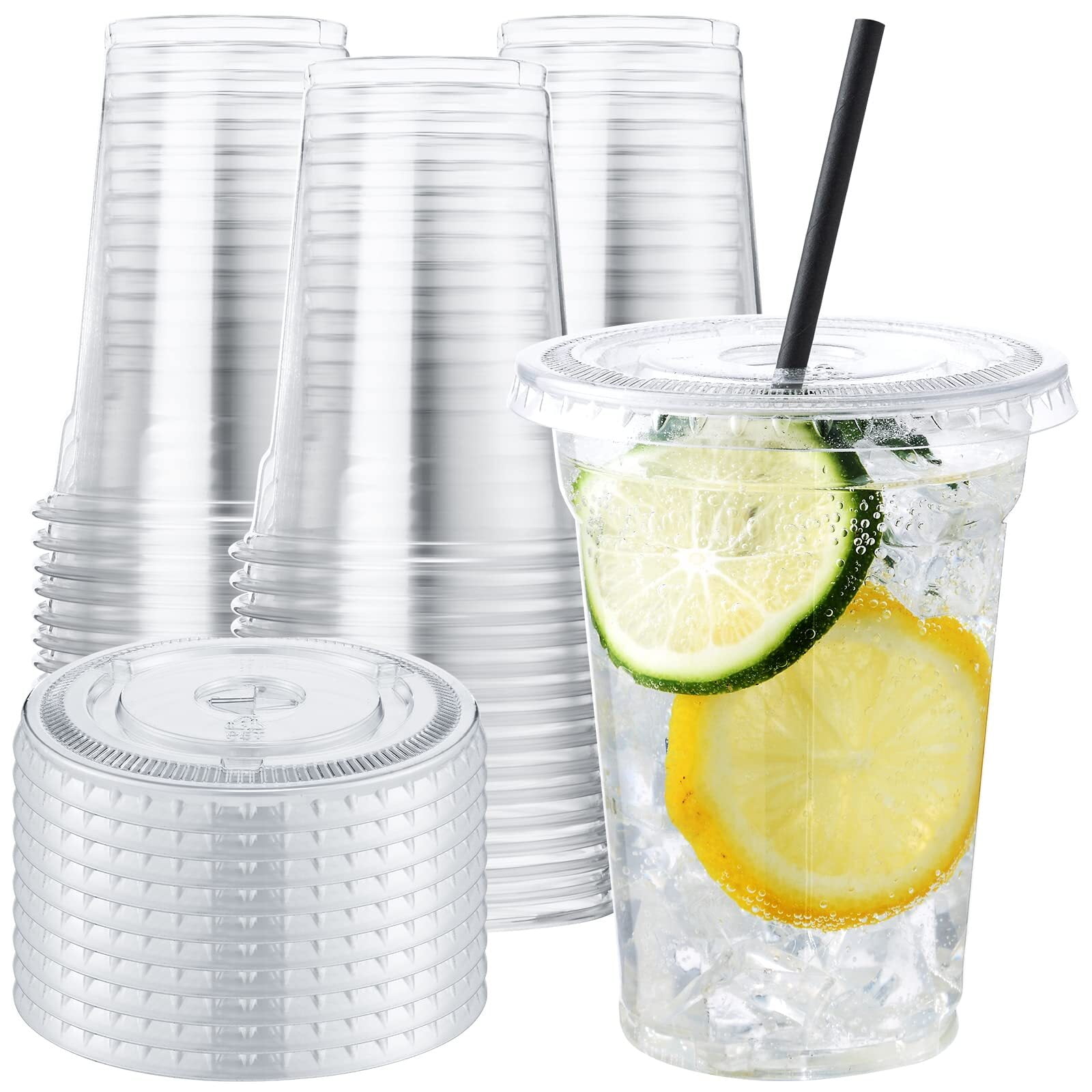 BagDream 9 oz Plastic Cups with Lids 150 Sets, Disposable Clear Cups