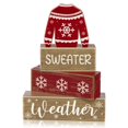 thumbnail image 1 of Juego de suéteres navideños con estampado de líneas para decoración de mesa de madera, 4 unidades, 1 of 7